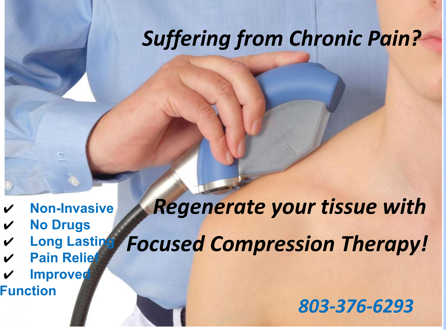 An advertisement for focused compression therapy for suffering from chronic pain