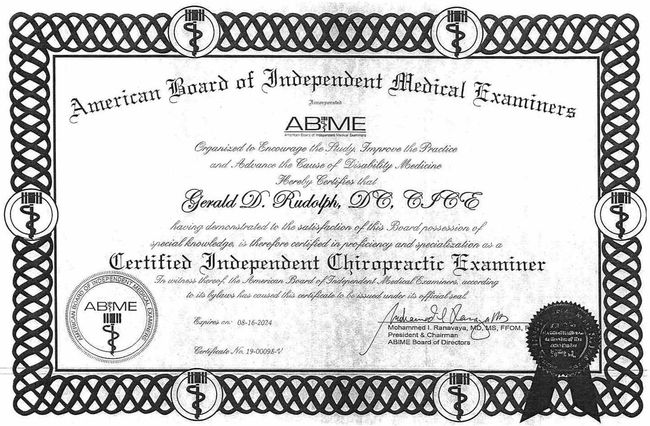 A black and white certificate from the american board of independent medical examiners