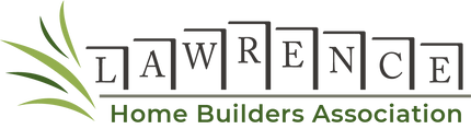 the lawrence home builders association logo is shown on a white background .