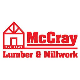 the logo for mcgray lumber and millwork is red and white .