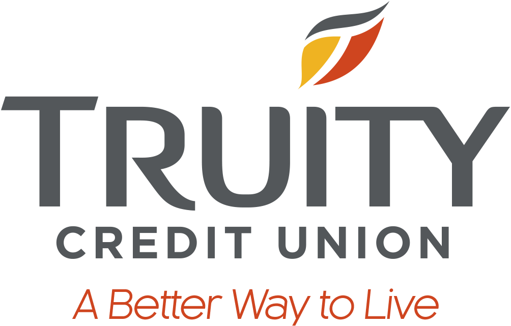 the logo for the truity credit union has a flame on it .