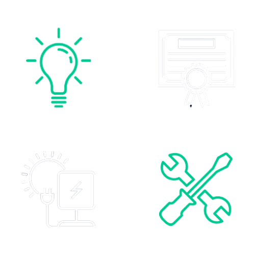 a set of four icons including a light bulb and a wrench