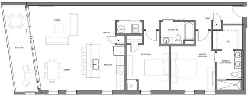 A black and white floor plan of a house with a balcony.