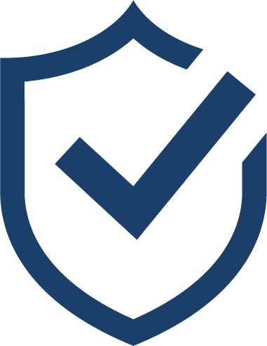 A blue shield with a check mark inside of it.