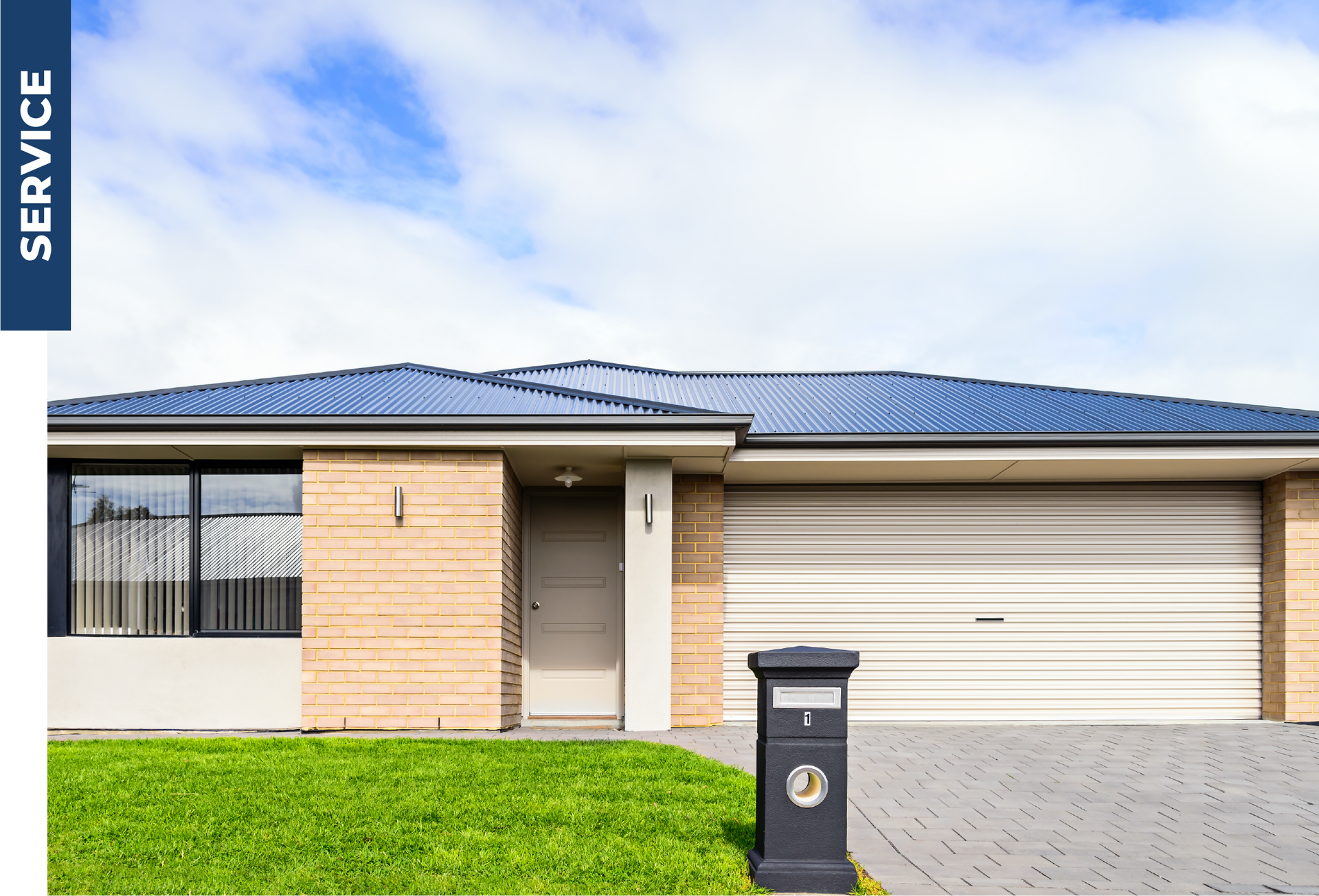 A picture of a house with the word service on it