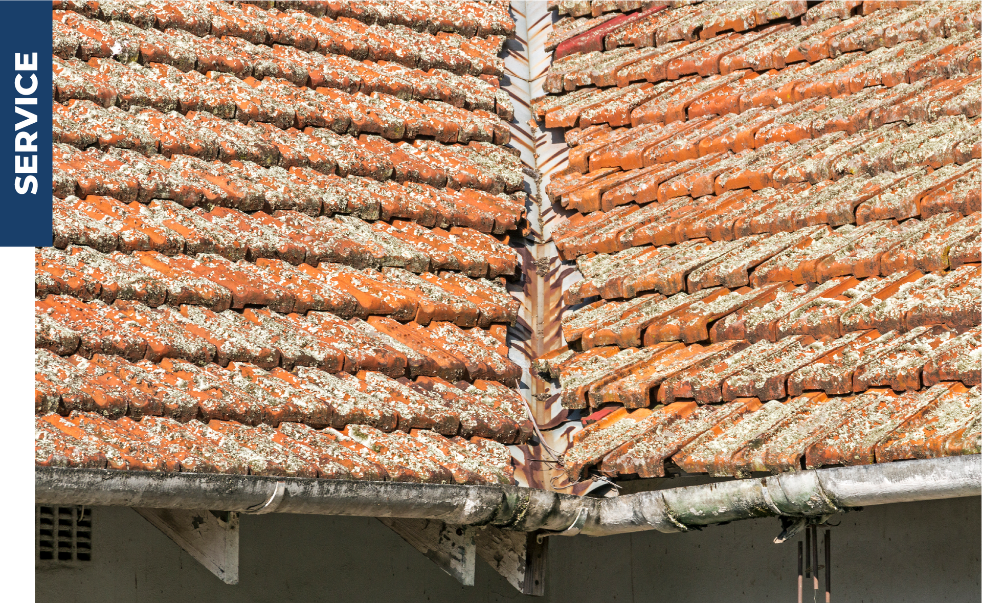 A close up of a roof with the words service on the bottom