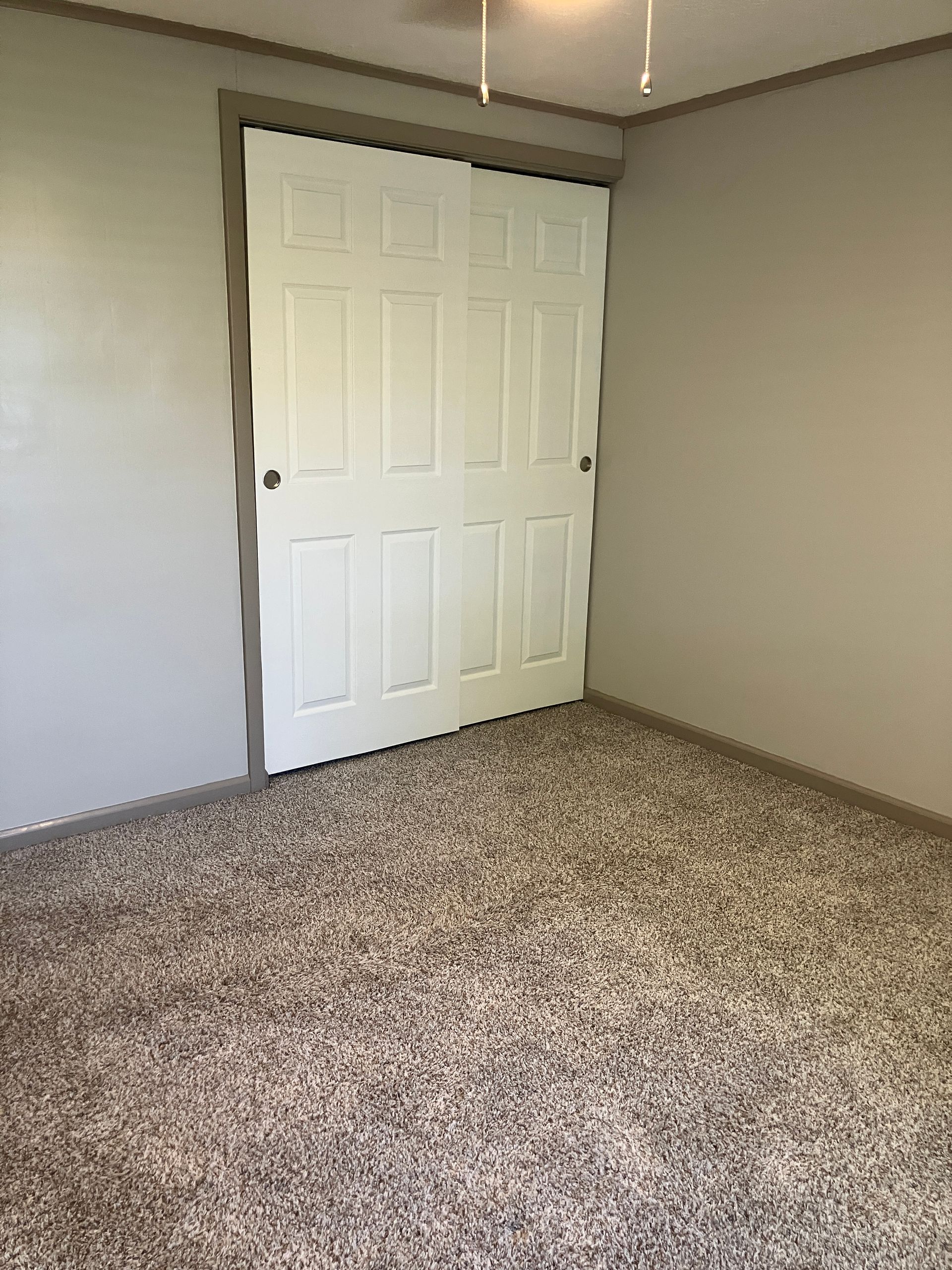 There is a closet in the corner of the room.