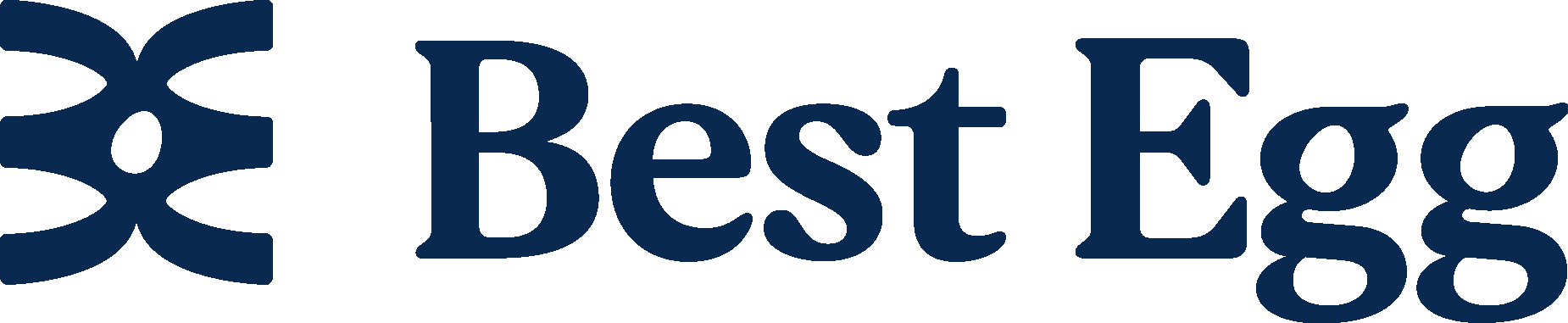 A blue and white logo for best egg