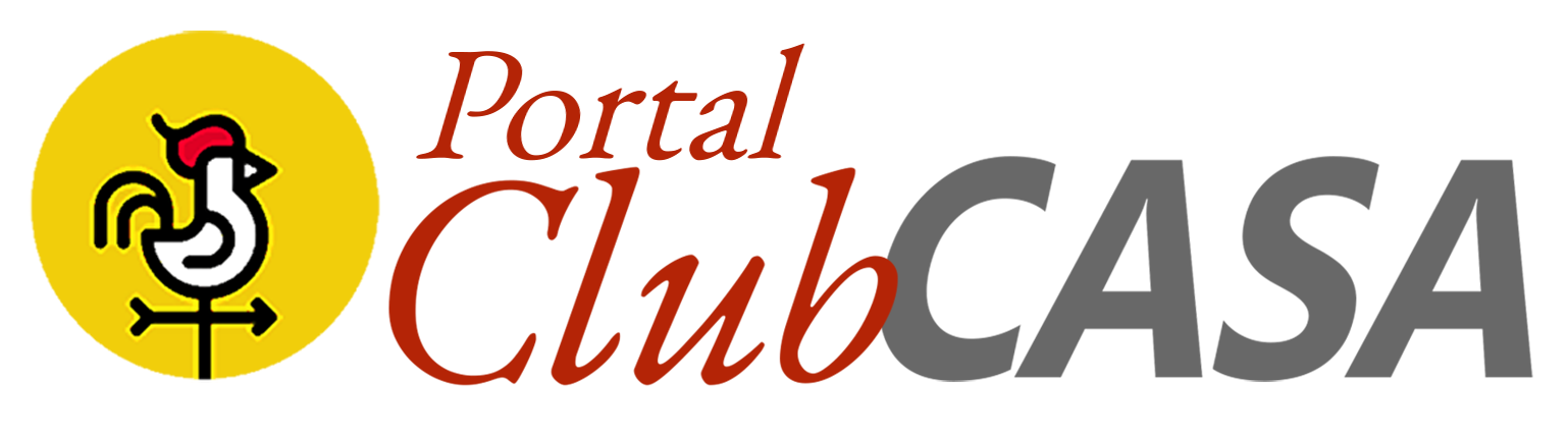 Um logotipo para o portal club casa com um galo nele