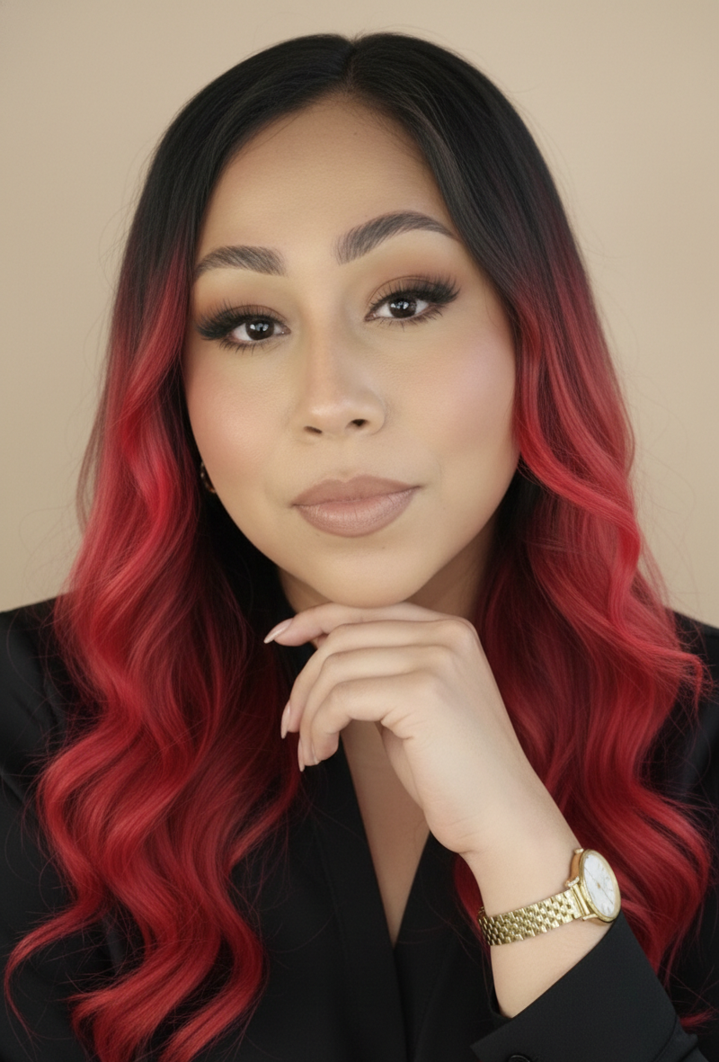 Three women in a makeup studio; one applies makeup while two watch.