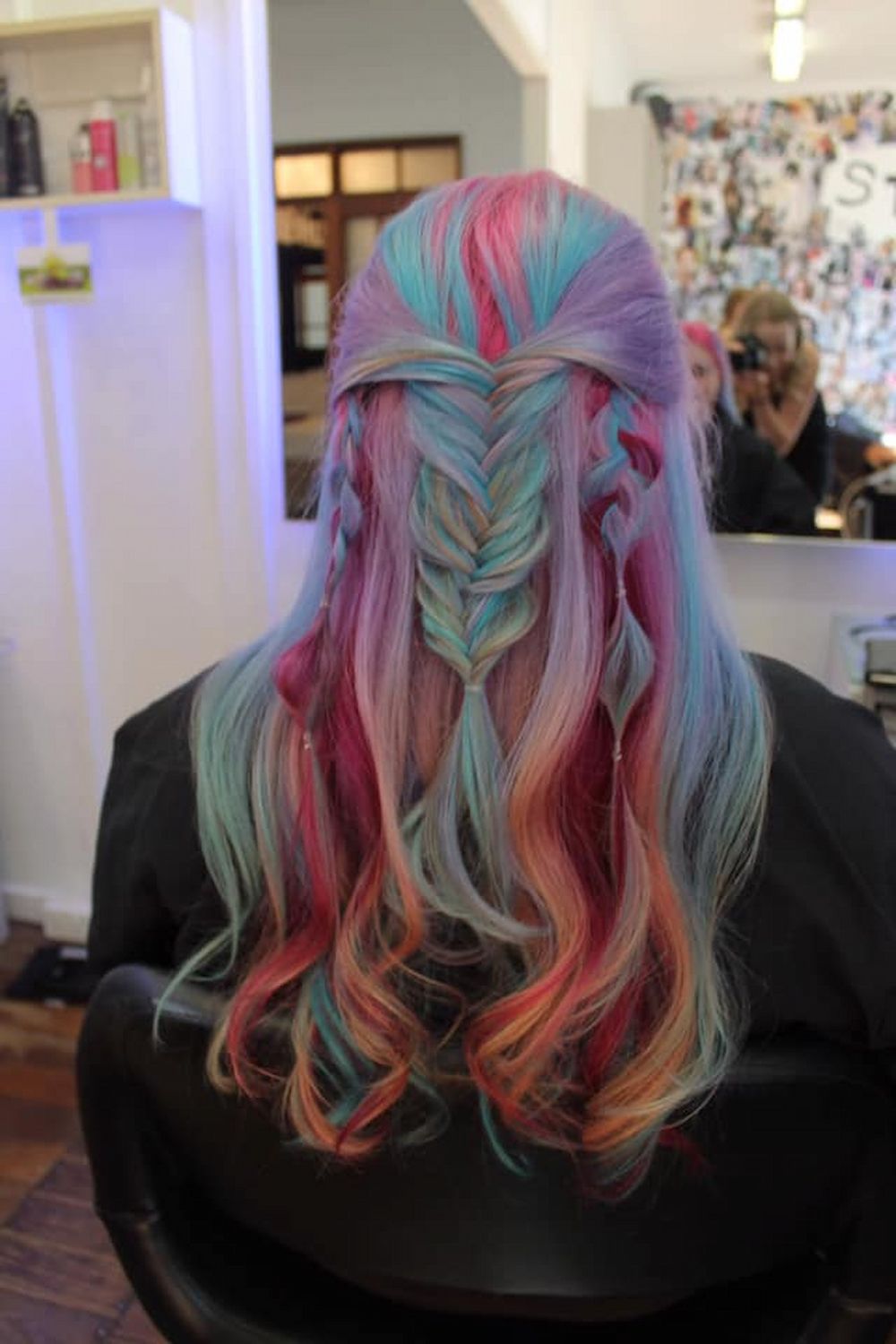Person With Long Hair Styled With Rainbow Colours, a Braid, and Partial Braids — Strut Hair & Beauty In Maroochydore, QLD