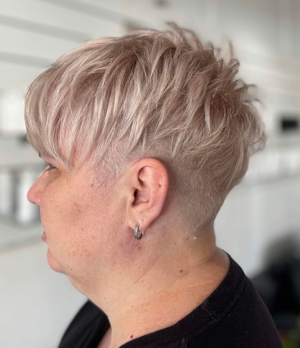 Woman With Short, Textured, Blonde Pixie Cut, Close-shaved Sides, Dark Top — Strut Hair & Beauty In Maroochydore, QLD