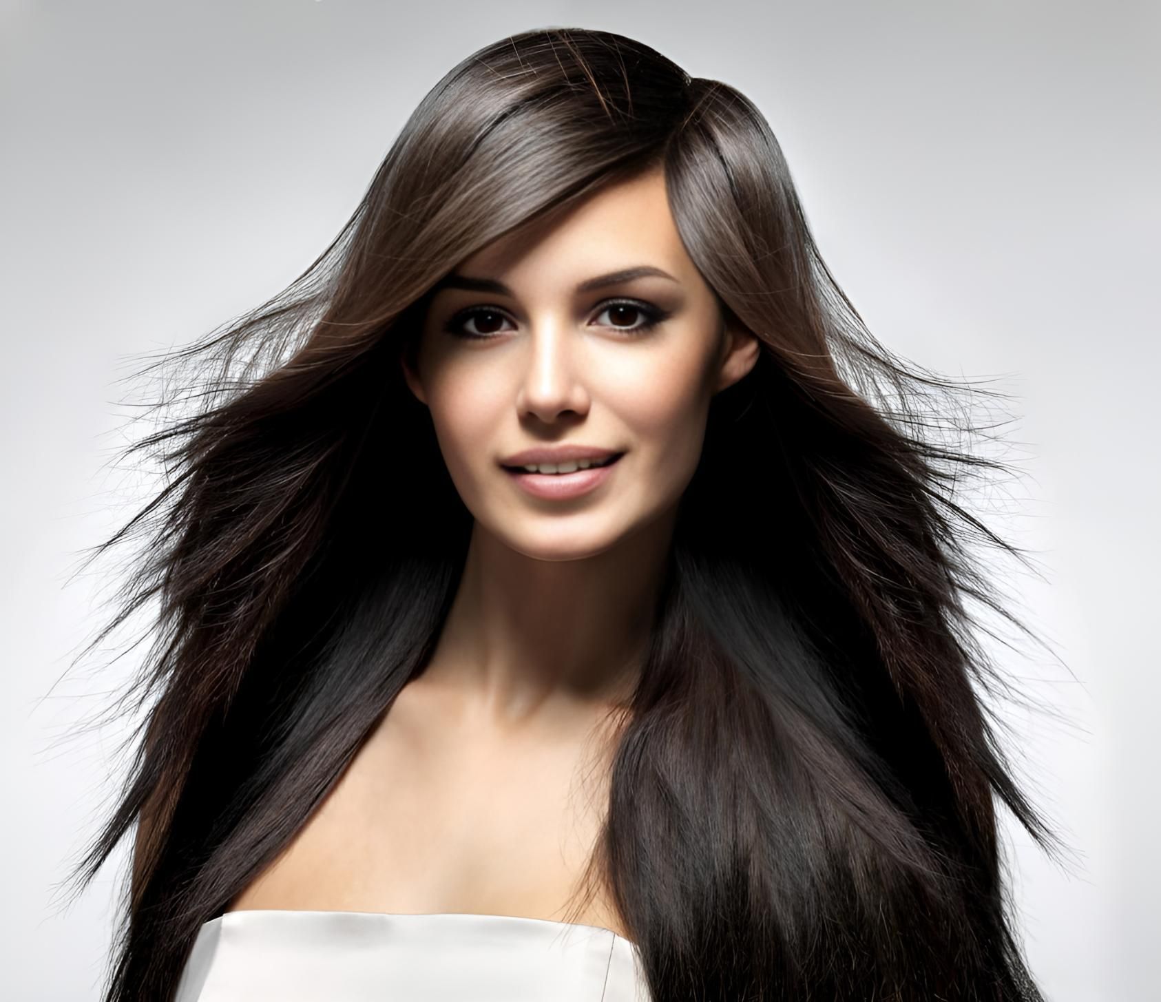 A Woman With Long Brown Hair is Wearing a White Top — Strut Hair & Beauty In Maroochydore, QLD