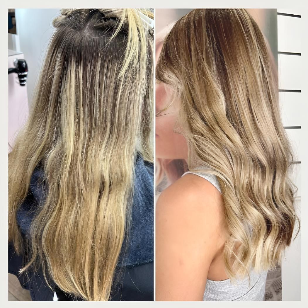A Before and After Photo of a Woman 's Hair — Strut Hair & Beauty In Maroochydore, QLD
