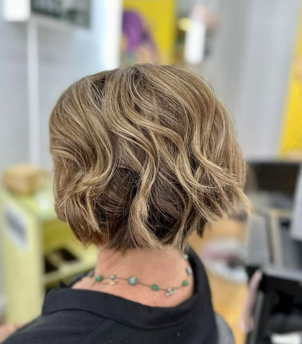 Woman With Wavy, Highlighted Bob Hairstyle — Strut Hair & Beauty In Maroochydore, QLD