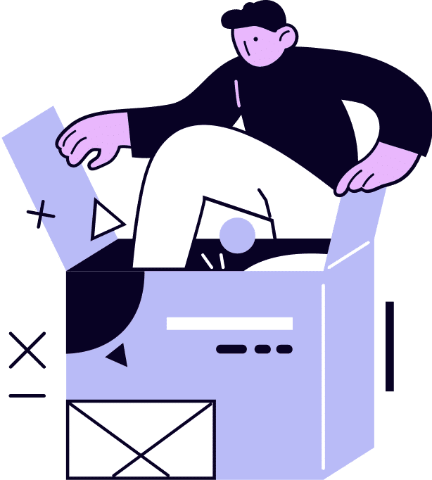 A man and a woman are standing next to a large cell phone.