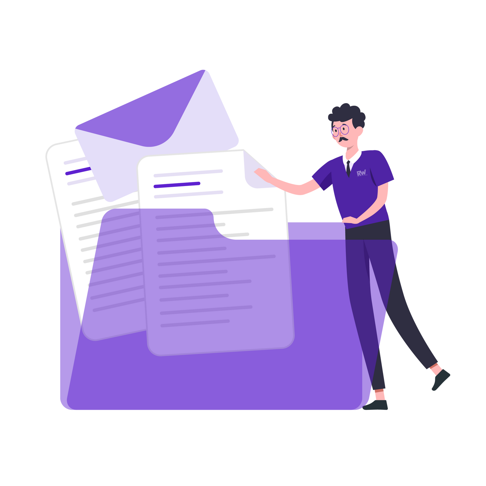 A woman is looking through a magnifying glass at a document.