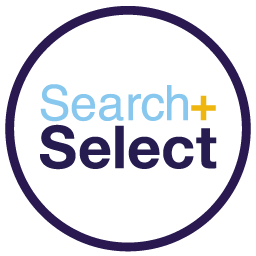 A logo for search and select in a circle