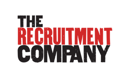 The logo for the recruitment company is black and red on a white background.