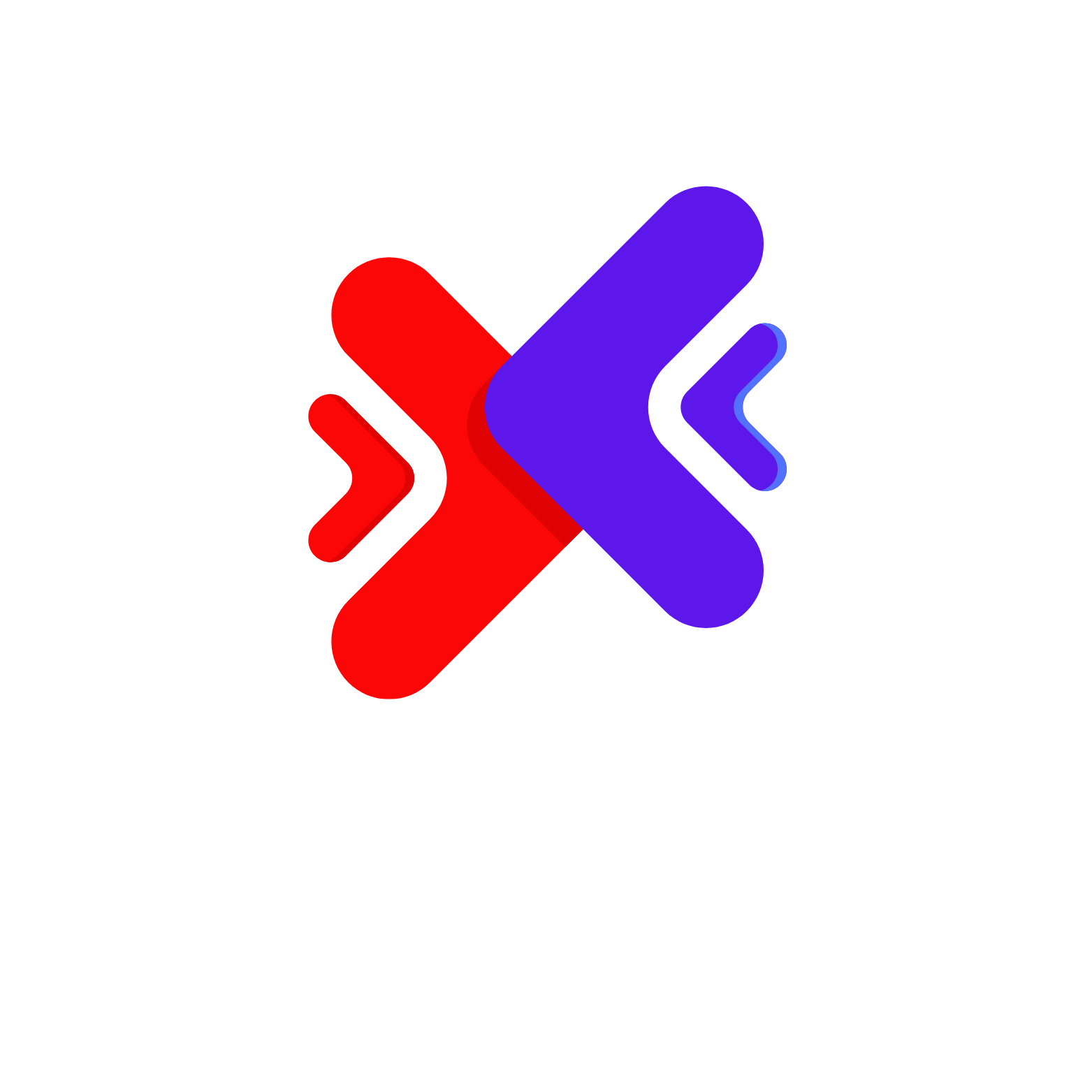 Uma cruz vermelha e azul com setas apontando em direções opostas em um fundo branco.