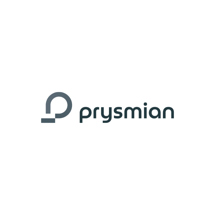 Um logotipo para uma empresa chamada Prysmian em um fundo branco.