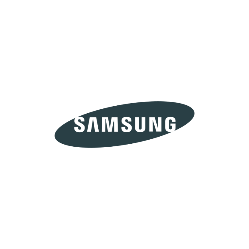 O logotipo da Samsung está em um fundo branco.