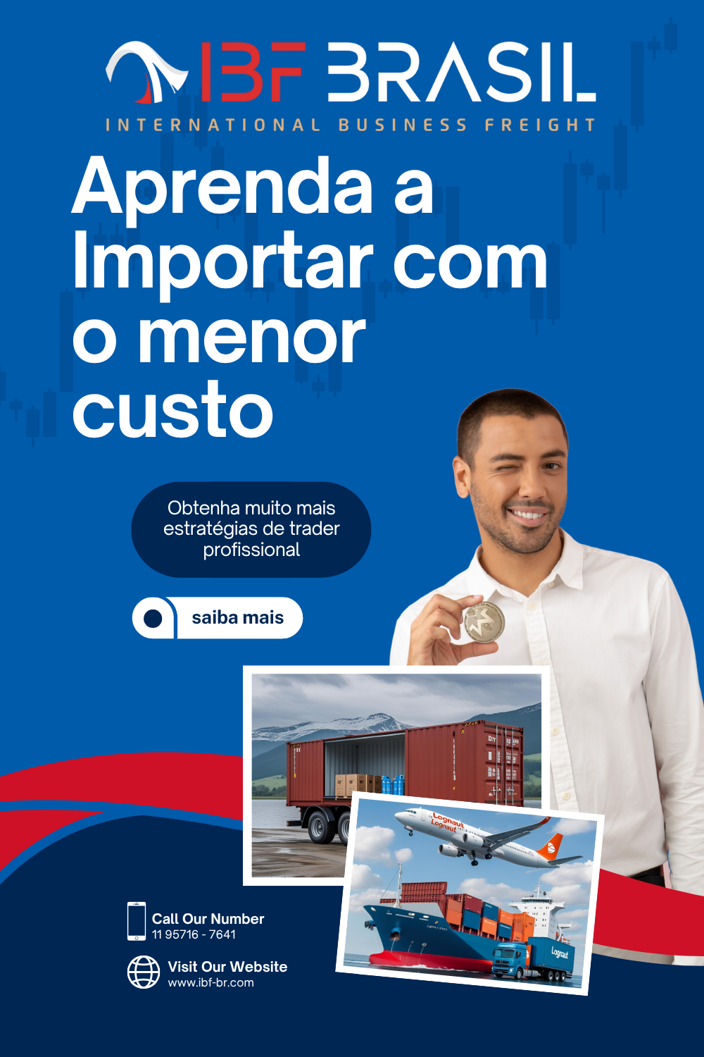 Um homem está segurando um relógio na mão sobre um fundo azul.