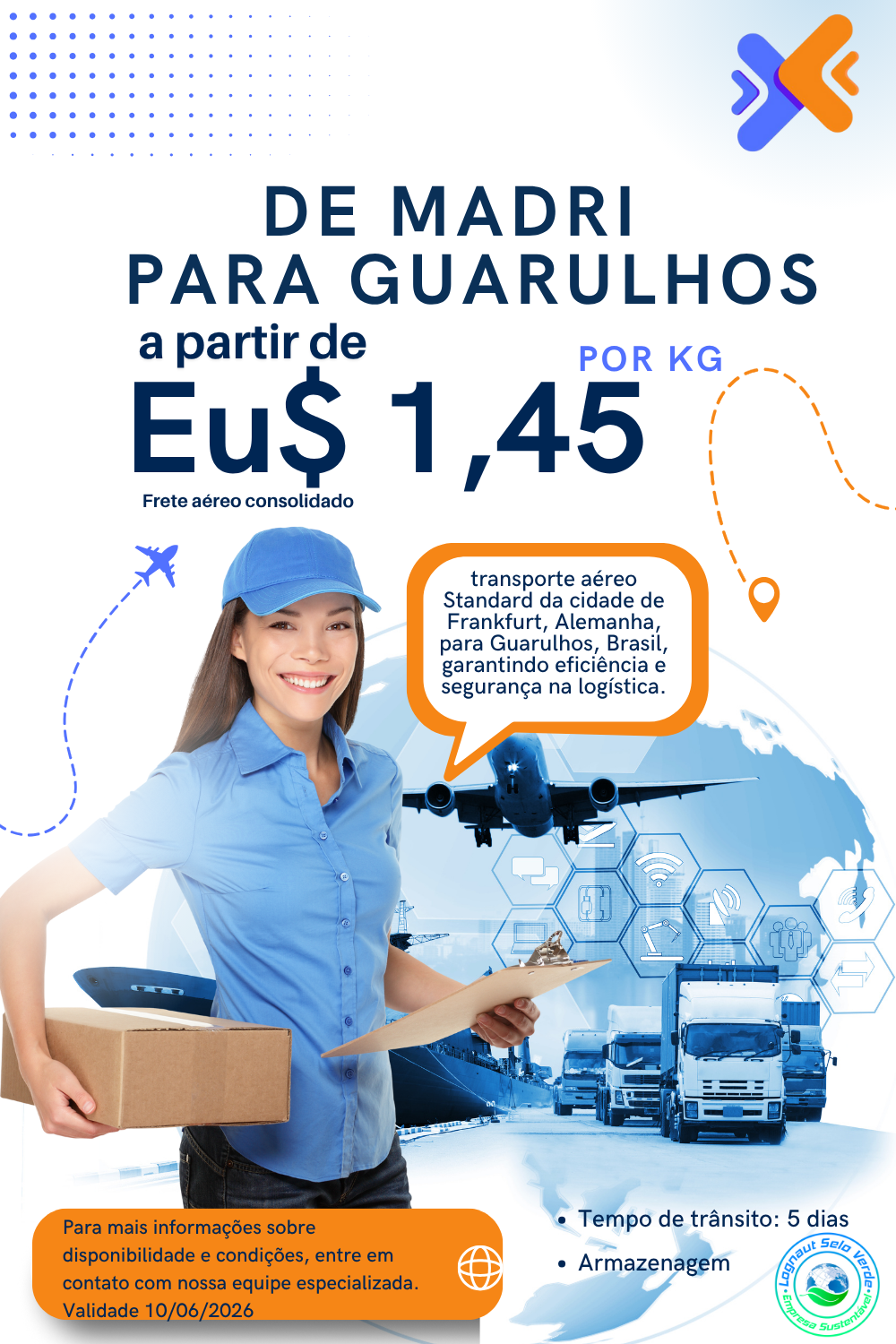 Uma mulher está segurando uma caixa e uma prancheta.