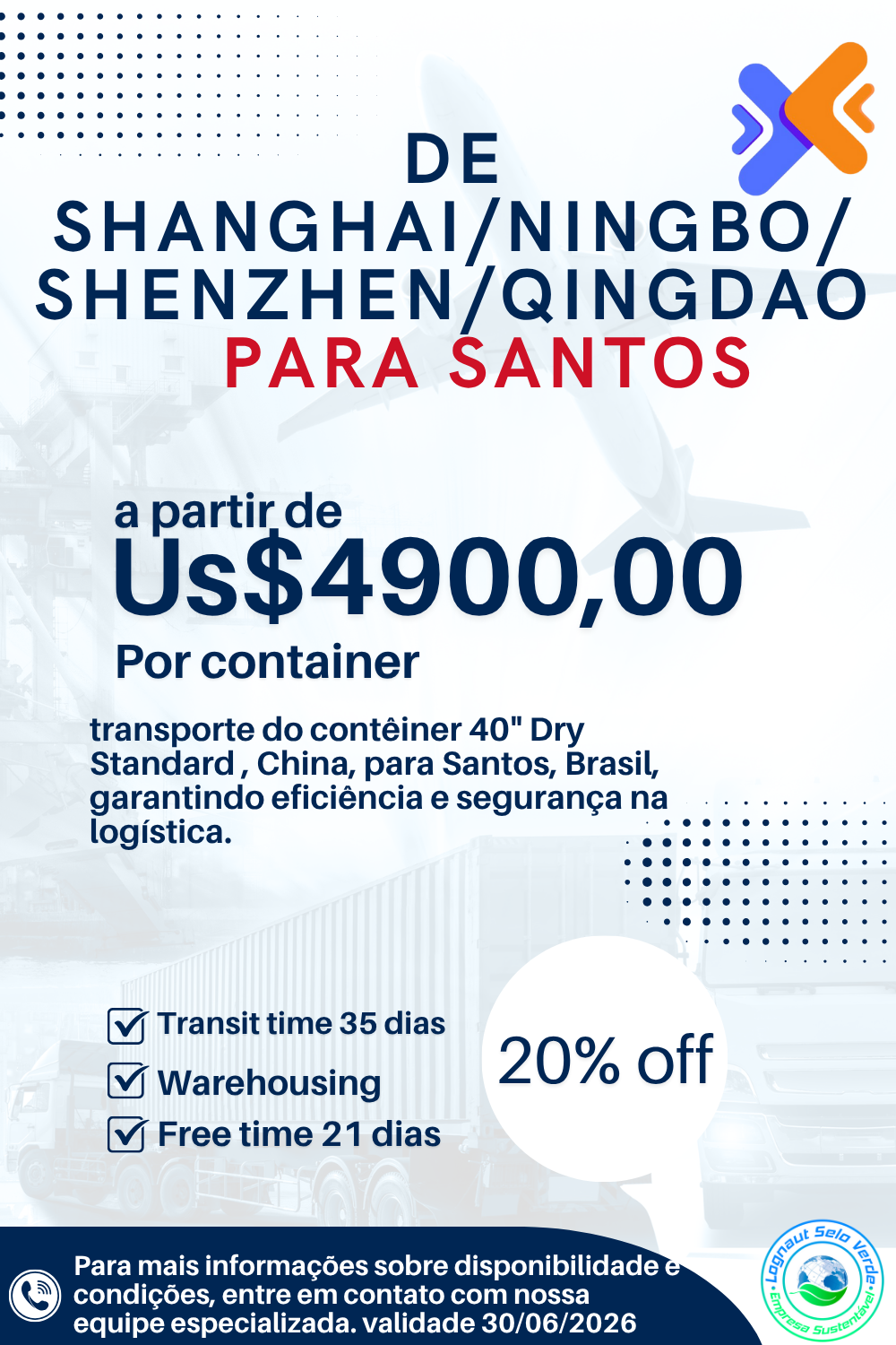 Um cartaz que diz ``de xangai / ningbo / shenzhen / qingdao para santos''