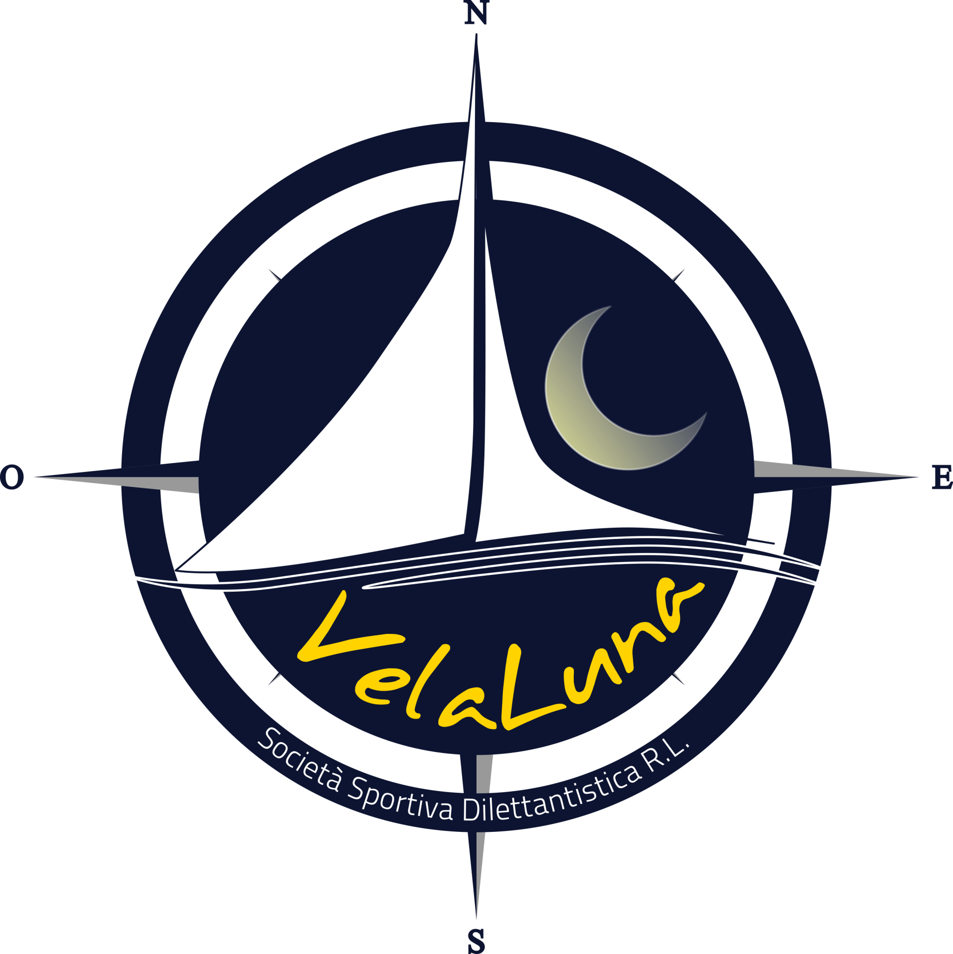 Un logo per vela luna con una barca a vela al centro