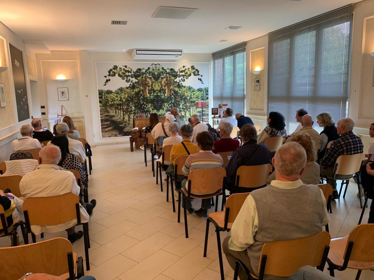 Un gruppo di persone è seduto su delle sedie in una stanza.