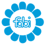 Un fiore blu con la parola fabi sopra