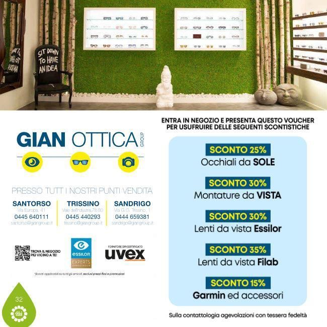 Una pubblicità di gian ottica mostra un muro verde