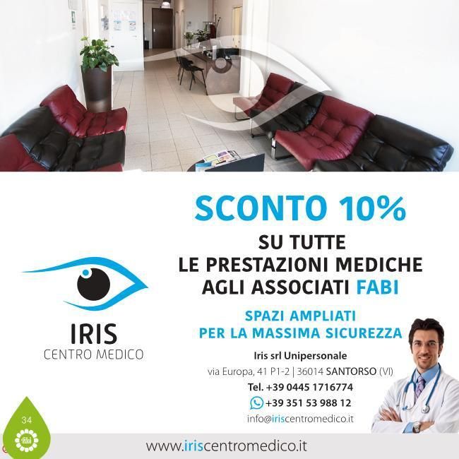 Una pubblicità per iris centro medico con sopra un medico