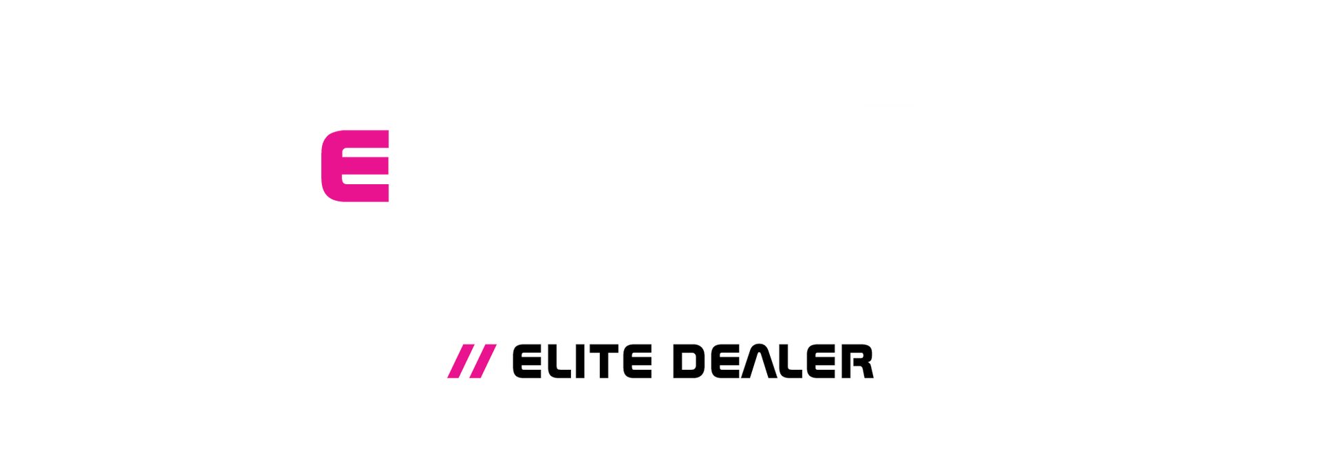 Pink stylized “E” logo with black “ELITE DEALER” text on a white background