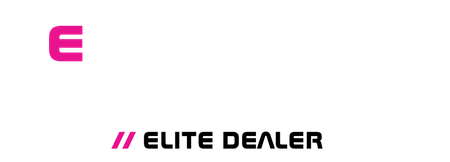 Elite Dealer logo with a pink stylized E and black text accented by pink slashes