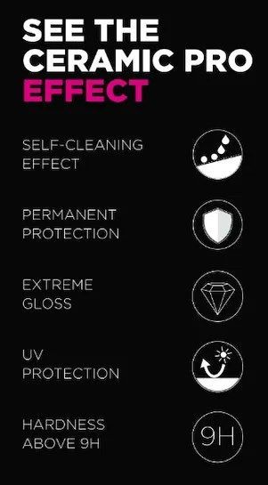 See the ceramic pro effect self cleaning effect permanent protection extreme gloss uv protection hardness above 9h