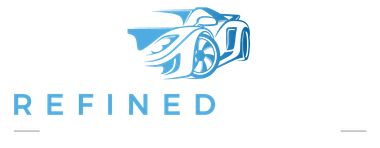 A blue car with the word refined below it on a white background.