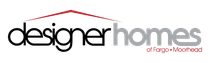 Logo for Designer Homes of Fargo • Moorhead. Features a house outline above the words 