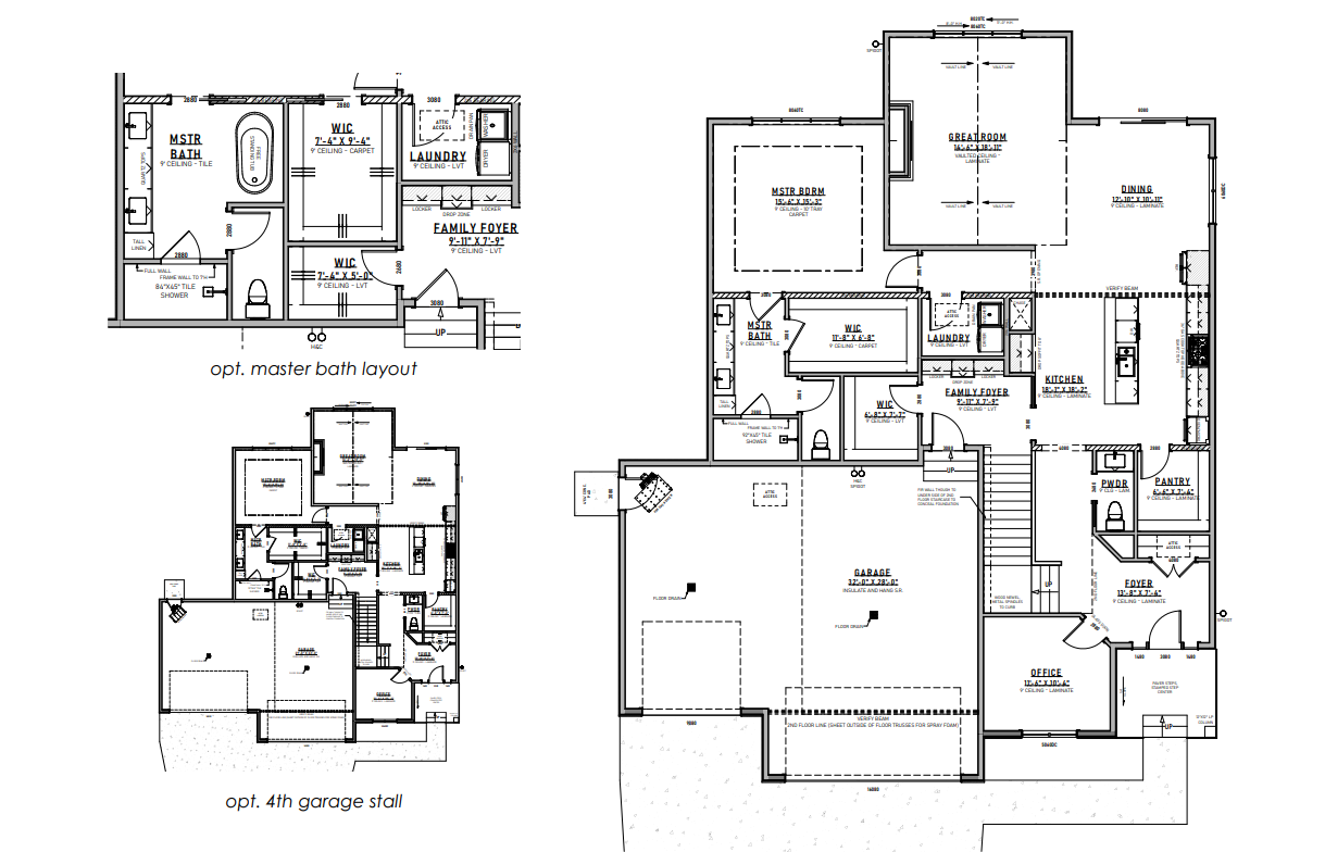 Architectural floor plans of a house, detailing the main, lower, and upper levels.