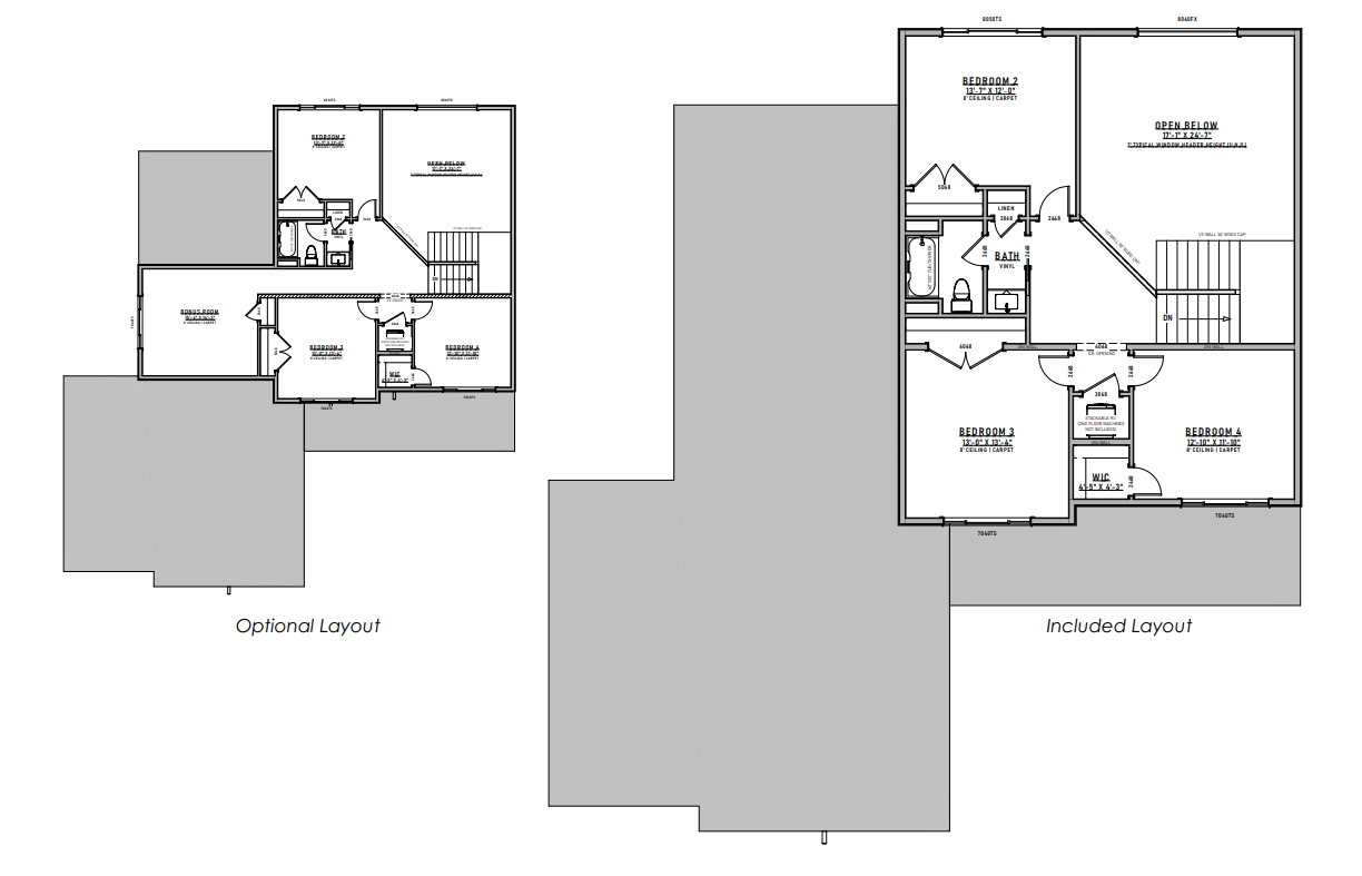 Floor plans: A two-story home layout. Bedrooms, stairs, and living spaces are indicated. Gray exterior outlines.