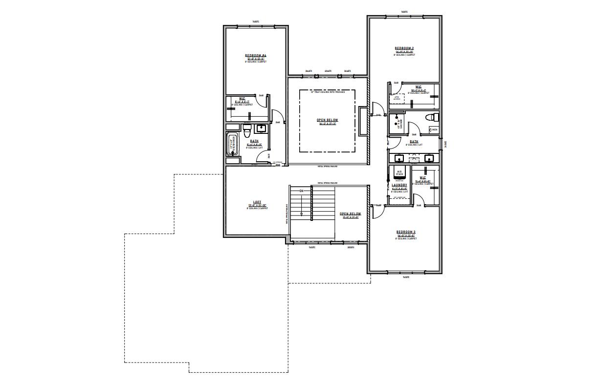 Floor plan of a house with several rooms including a kitchen, bedrooms, and bathrooms.