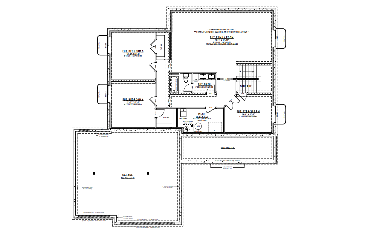 Floor plan with a garage, living areas, bedrooms, and bathrooms.
