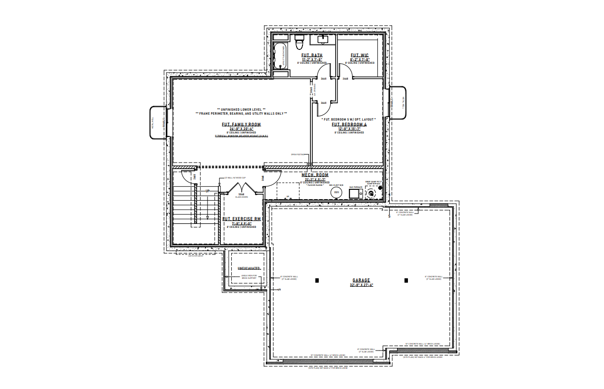 Floor plan of a house with two bedrooms, bathroom, kitchen, and garage.
