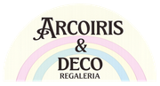 Logotipo con la inscripción en negro “ARCOIRIS & DECO REGALERIA” sobre arcos de colores pastel.