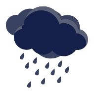 A dark blue rain cloud with falling raindrops.