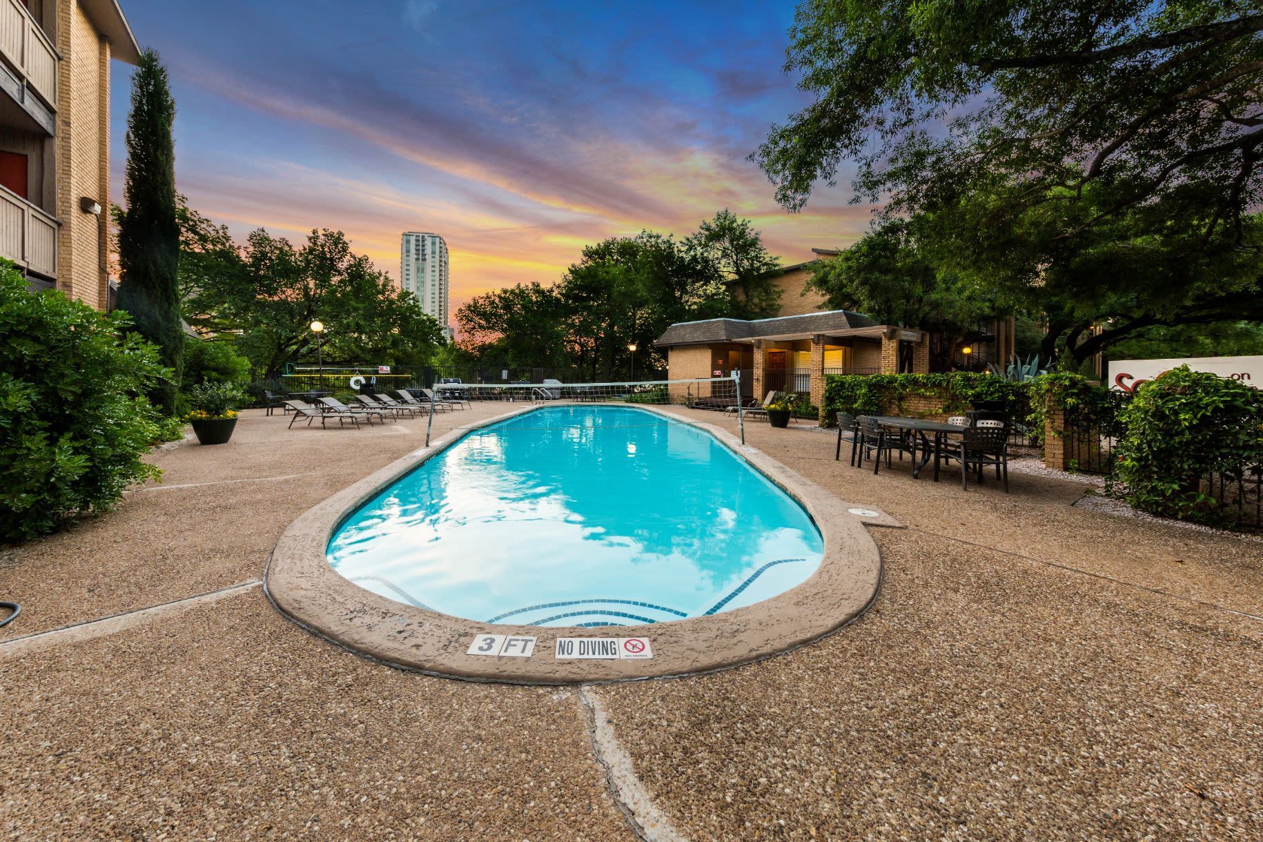 Outdoor swimming pool at SoCo on the Lake in Austin, TX.
