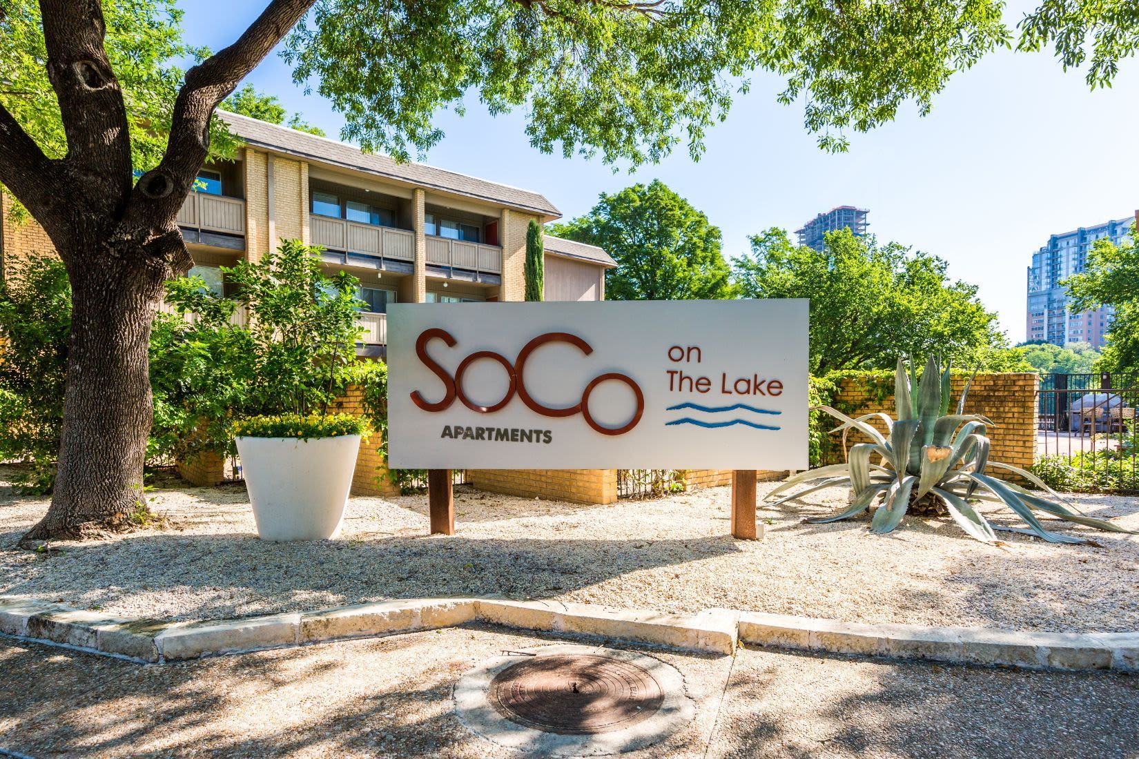 Apartment signage at SoCo on the Lake in Austin, TX.