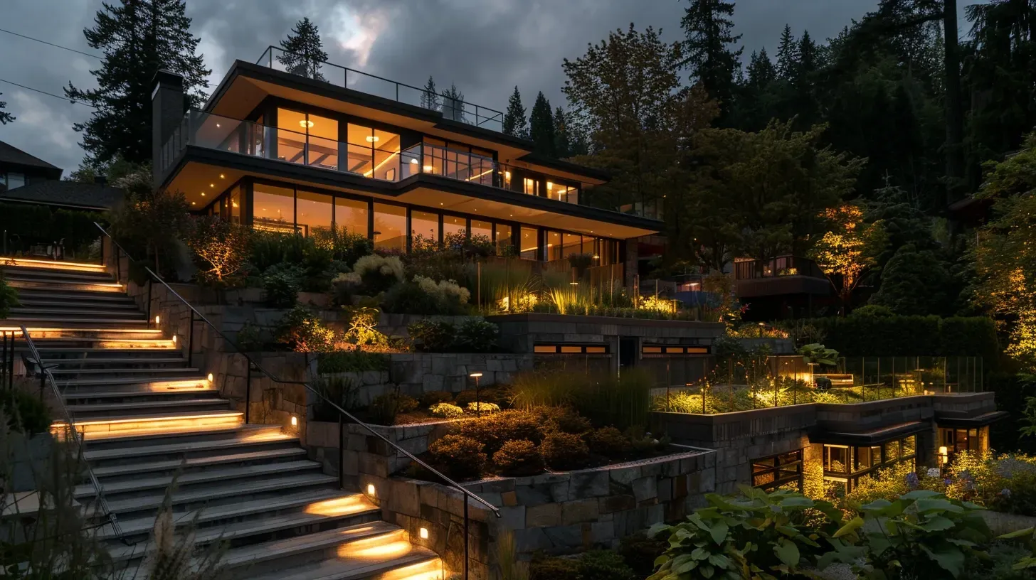 Premium Architectural Lighting Vancouver BC providers installing backyard patio LED systems, residential facade uplights, commercial wall wash fixtures, decorative architectural accents, driveway security lighting, pathway illumination, and professional outdoor architectural LED upgrades.