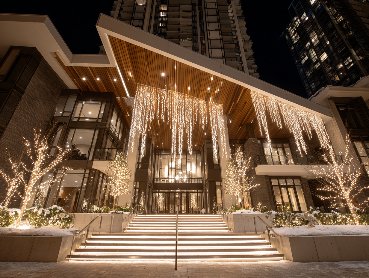 Vancouver Christmas lighting professional services for homes and businesses, LED rooflines, patios, trees, and pathways, festive holiday displays installed by experts. Holiday lighting installation Vancouver delivers safe, durable, weatherproof Christmas lights for residential and commercial properties.